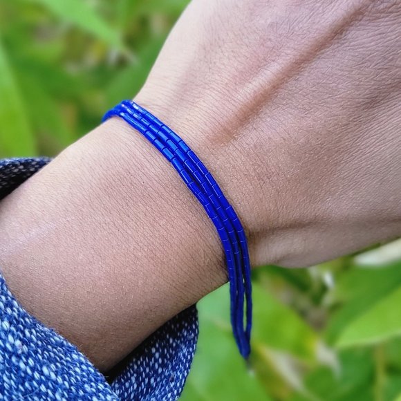 Native American handmade hand strung stabilized lapis lazuli three strand sterli - Picture 1 of 16